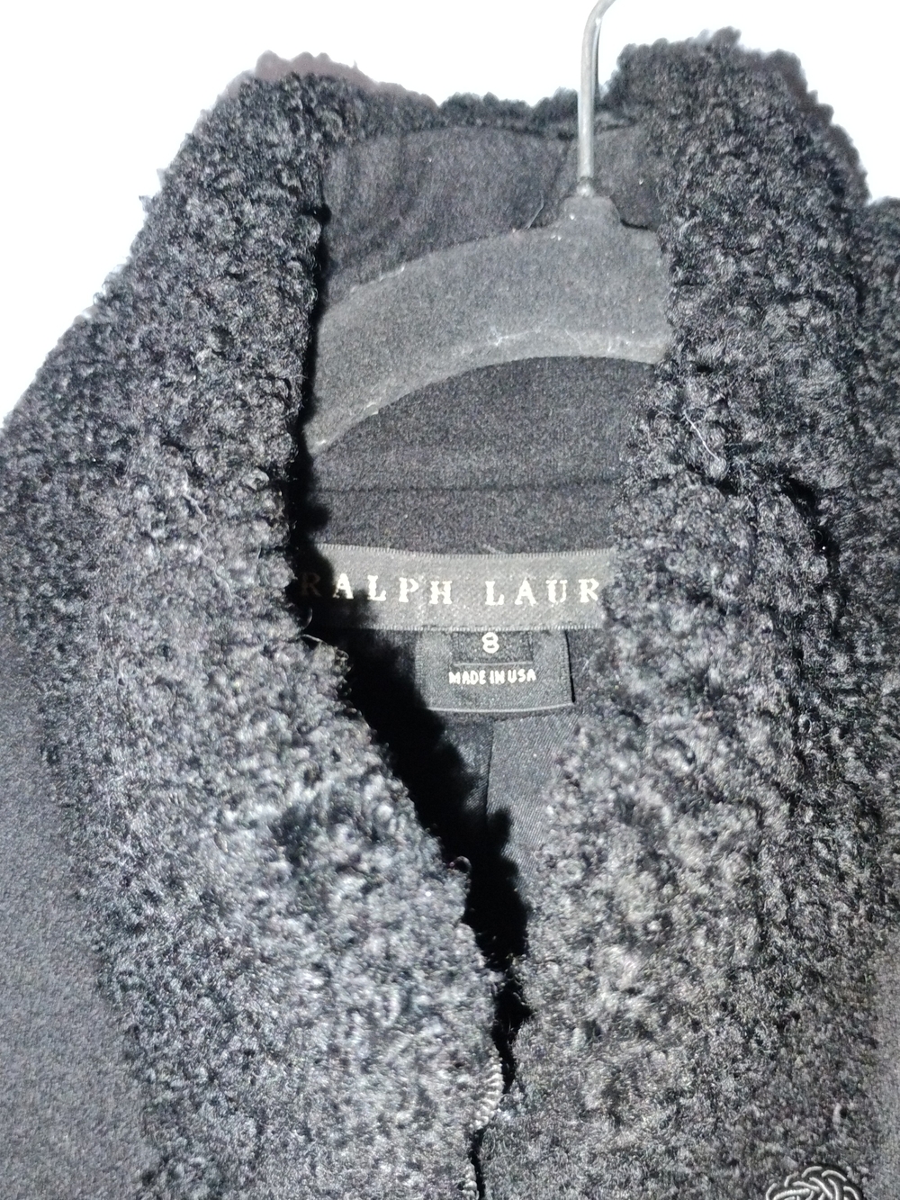 Ralph Lauren Black Label Black Wool Pea Coat with Faux Shearling Trim - Picture 2 of 11